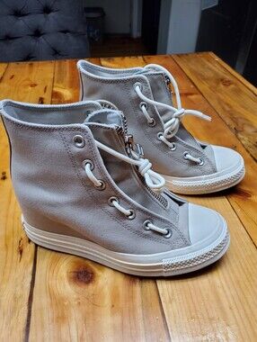 Converse Chuck Taylor All Star Wedge Hi Hidden Heel Gray Canvas Side Zip Women's